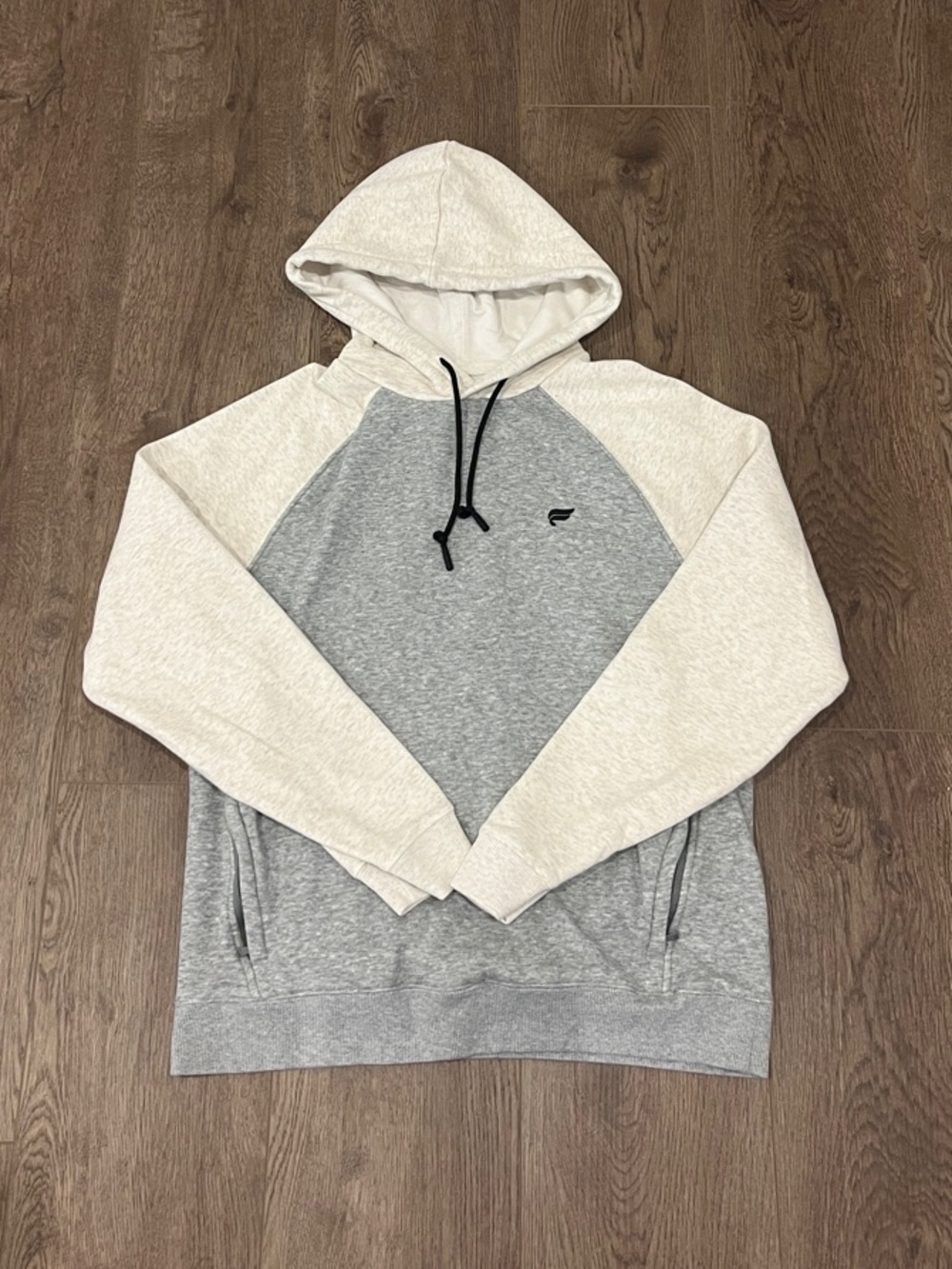 Fabletics Two-Tone Hooded Pullover - Light Gray & Cream